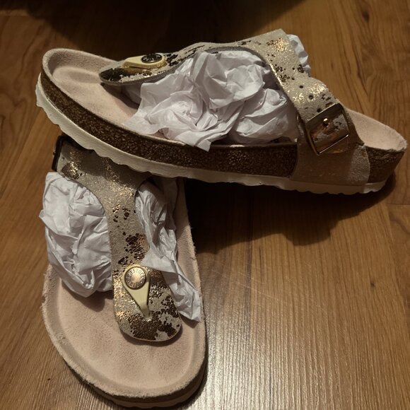 Birkenstock Gizeh Sandals Womens EU 38 US 7.5 Vintage Metallic Rose Copper Suede - Picture 3 of 14